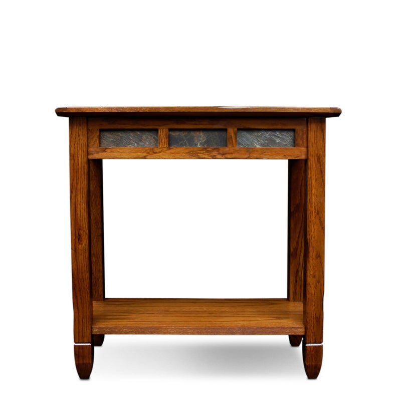 Leick Home Sibley End Table, Solid Wood, 12 in. Wide, Slate Tile Detail, 1 Lower Shelf, Narrow Width, Easy-Assembly, Rustic Oak, 24.0 in. L x 12.0 in. W x 24.0 in. H, 10060 - Image 4